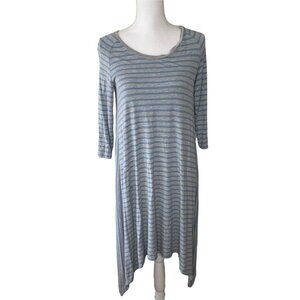 Matilda Jane Gray Light Blue Striped T-Shirt Midi Dress Med